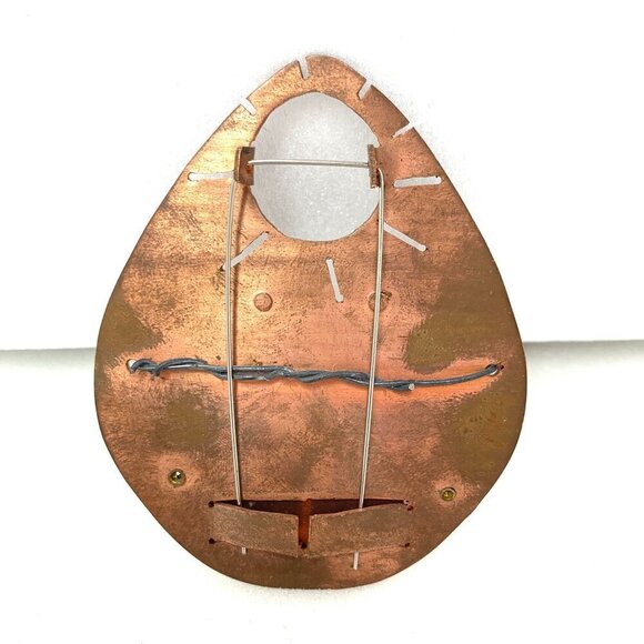 Whimsical Artisan Copper Brooch With Two Birds Design 2" - Picture 2 of 2